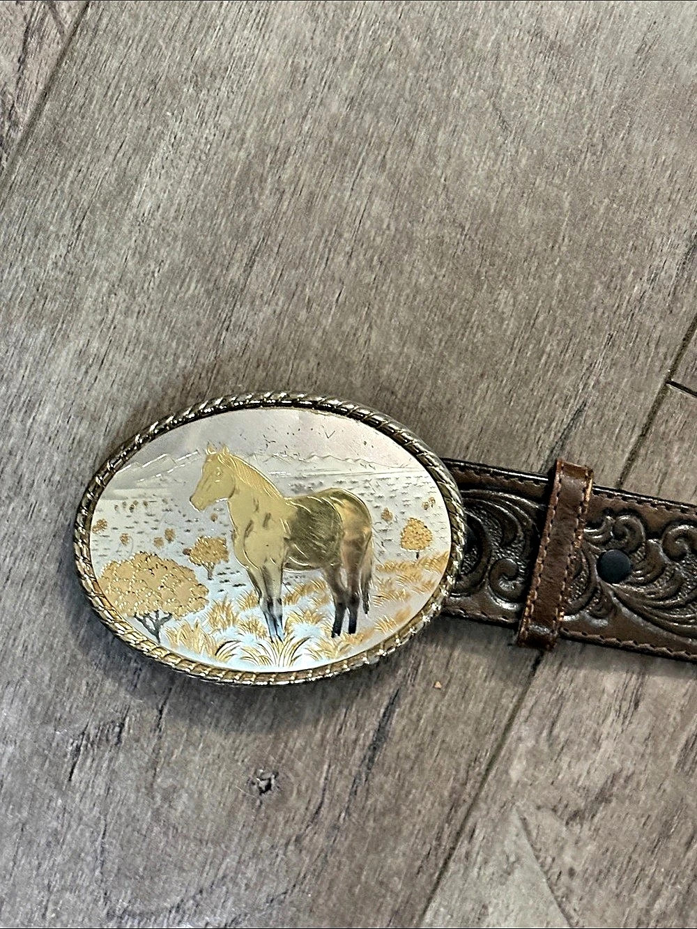vtgWestern horse buckle Justin Brown Belt